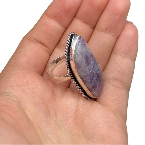 Lepidolite Ring Size 7.5 Natural Stone Stamped 925 Sterling Silver Purple - Picture 7 of 7